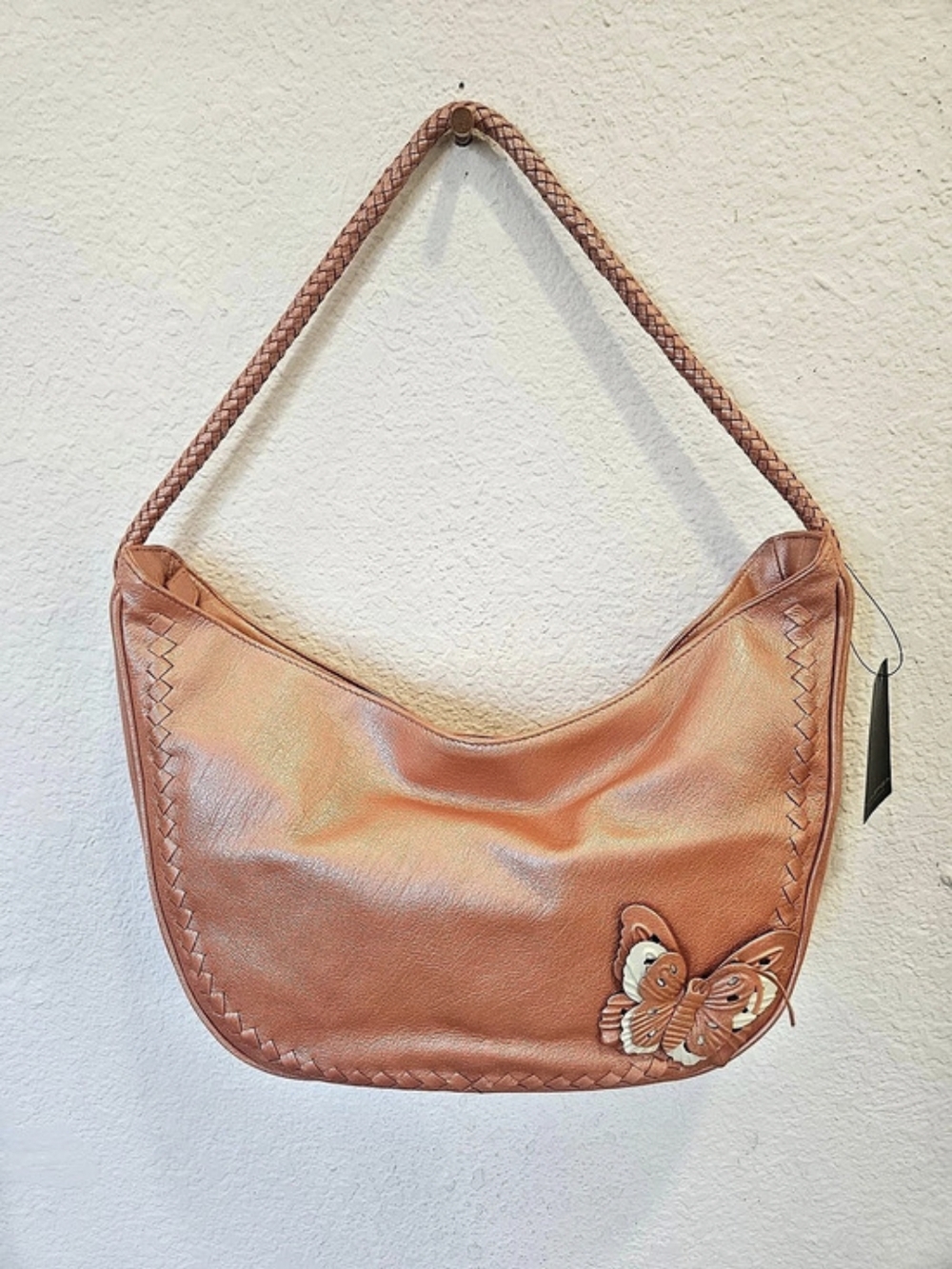 Deadstock Via Spiga Braided Leather Butterfly Purse – Soft Coral Pink / Apricot